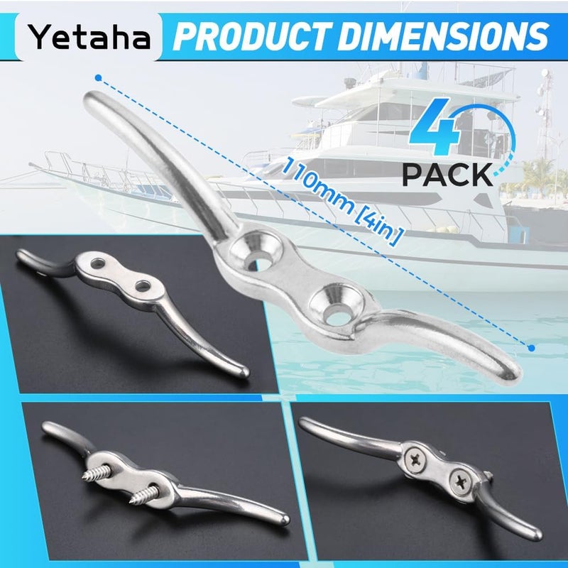 Yetaha 4Pcs Metal Deck Dock Cleats, 4 Inches Stainless Steel Hardware Rope Cleat Mooring, Heavy Duty Rope Cleat for Boat Marine Decor - Image 5